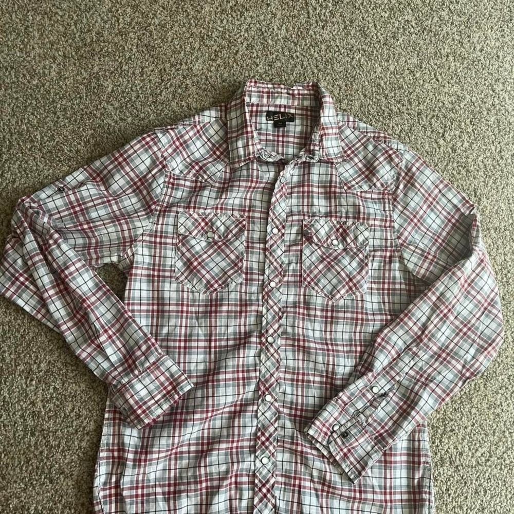 Men's Helix Plaid Button Up Shirt, Size Medium